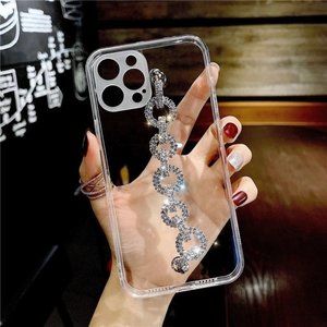 Fashion Luxury Clear Diamond Chain Wristband Antifall Soft Case IPhone 14 MaxPro